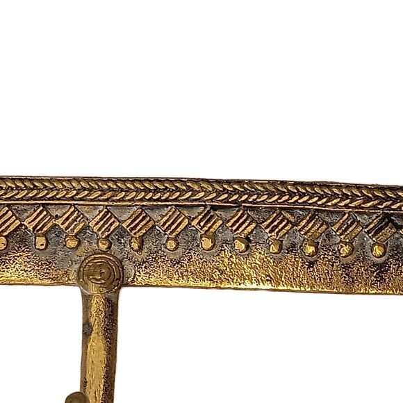 Vintage Brass Elephant Wall Key Hook Holder Dhokra Art Three Hooks  8.5" x 4" - Picture 9 of 13